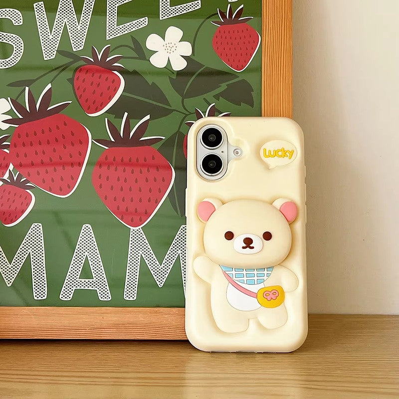 3D Rilakkuma Bear Cartoon Lucky Teddy Bear Love Pastel Cream with Pop Phone Holder
