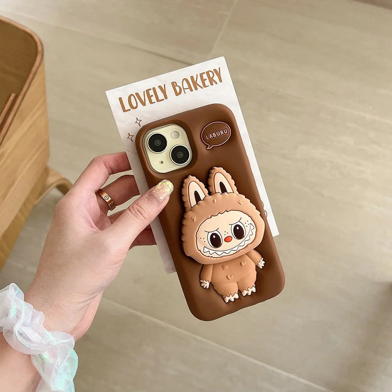 3D Labubu Cartoon Cute Plush Love Dark Brown Phone Holder Plush Pop Aesthetic Case