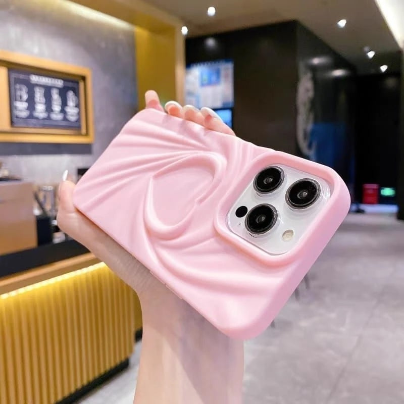 3D Heart Shape Design Embossed Wrinkle Cute Silk Pattern Silicone Fashion Aesthetic Cover