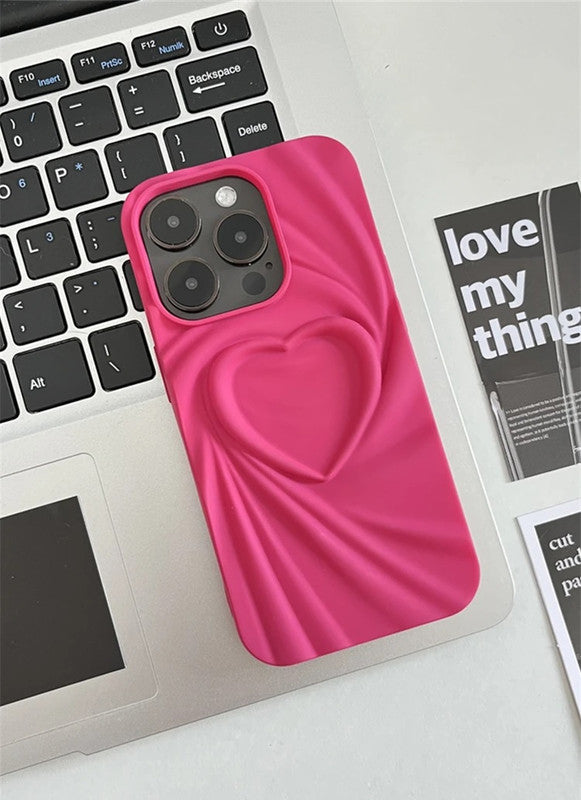 3D Heart Shape Design Embossed Wrinkle Cute Silk Pattern Silicone Fashion Aesthetic Cover