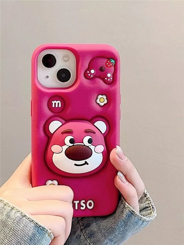 3D Cartoon LOTSO Bear Huggin Strawberry Toy Story Walt Case with Holder