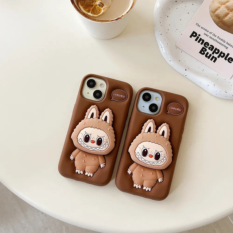 3D Labubu Cartoon Cute Plush Love Dark Brown Phone Holder Plush Pop Aesthetic Case