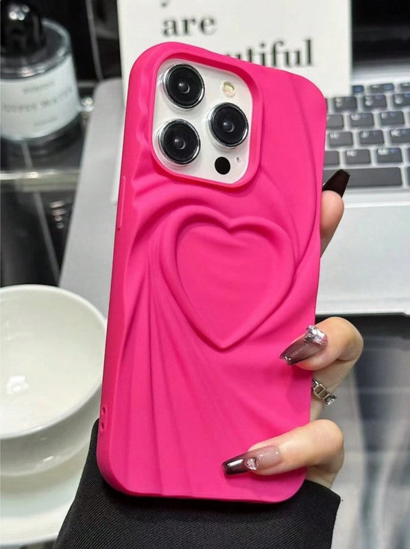 3D Heart Shape Design Embossed Wrinkle Cute Silk Pattern Silicone Fashion Aesthetic Cover