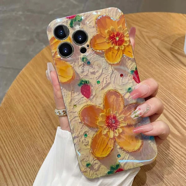 Butterfly Colorful Retro Oil Ink Painting Flower Floral Design Bling Case