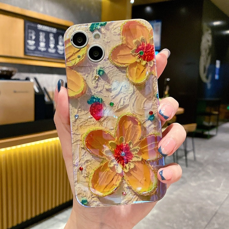 Butterfly Colorful Retro Oil Ink Painting Flower Floral Design Bling Case