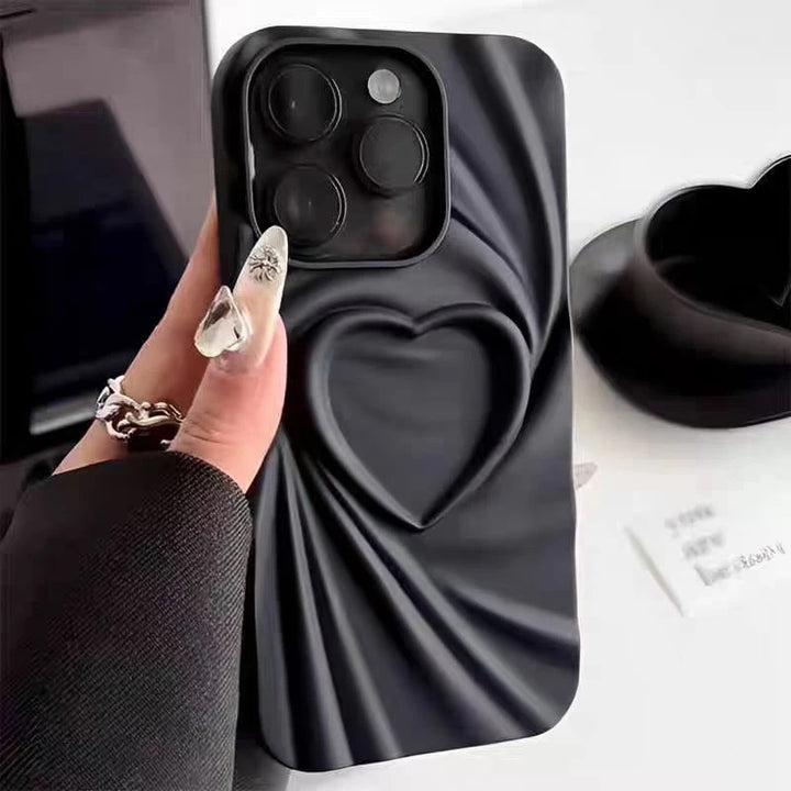 3D Heart Shape Design Embossed Wrinkle Cute Silk Pattern Silicone Fashion Aesthetic Cover
