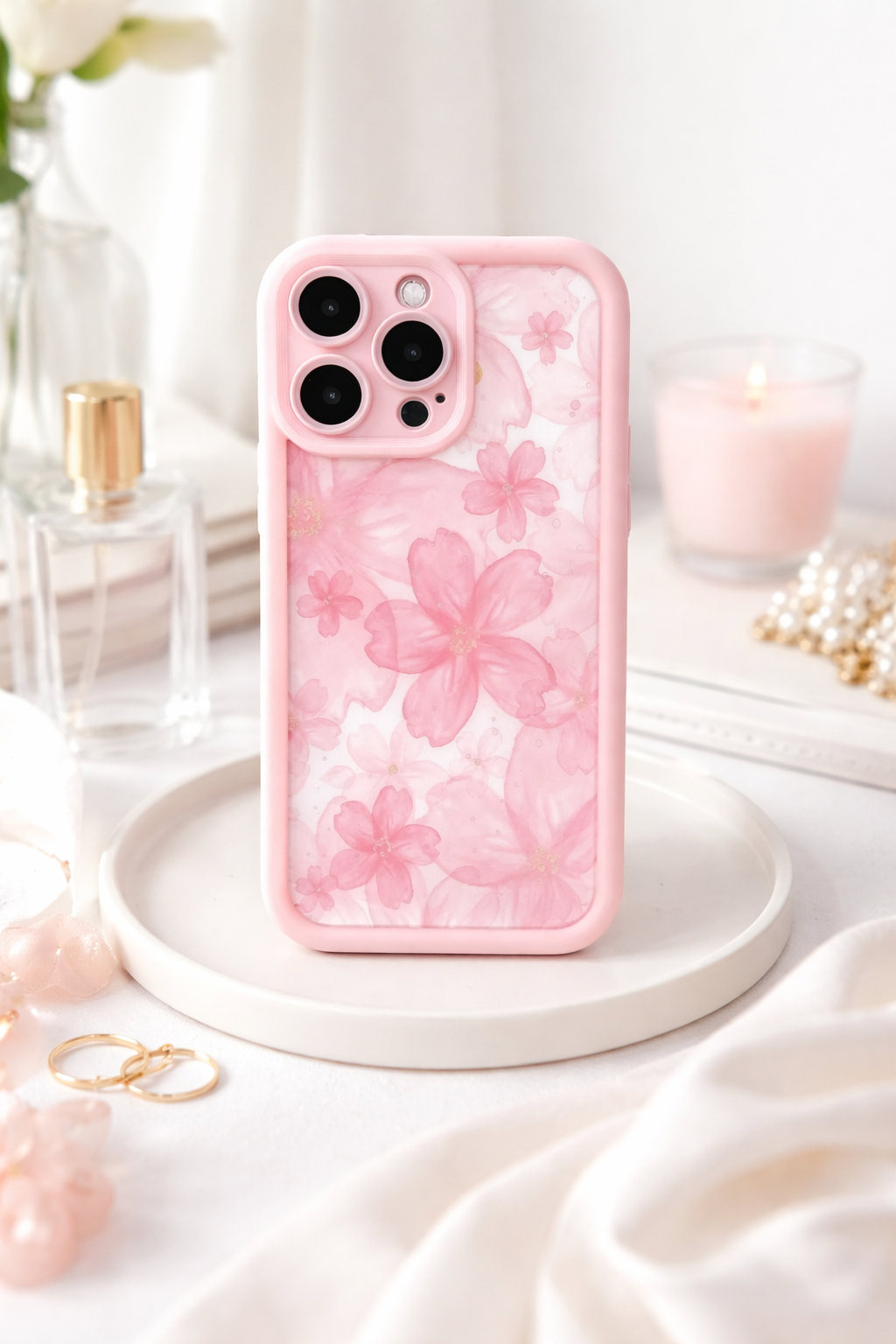 3D Pastel Floral Ink Abstract Art Flower Cute Design Back Case Cover - Light Pink