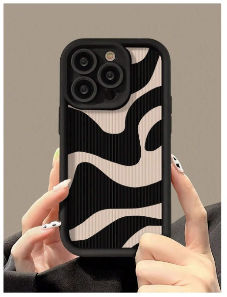 3D Abstract Wave Hot Wavy Zebra Cute Design Aesthetic Print Cover (Black & Beige)