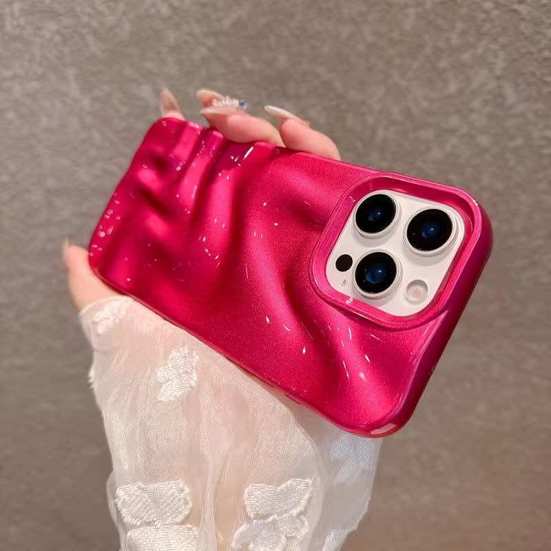Metallic Pink Swirl Hot 3D Minimalist Faux Wave Wrinkle Cute Design Aesthetic Cover for Girls