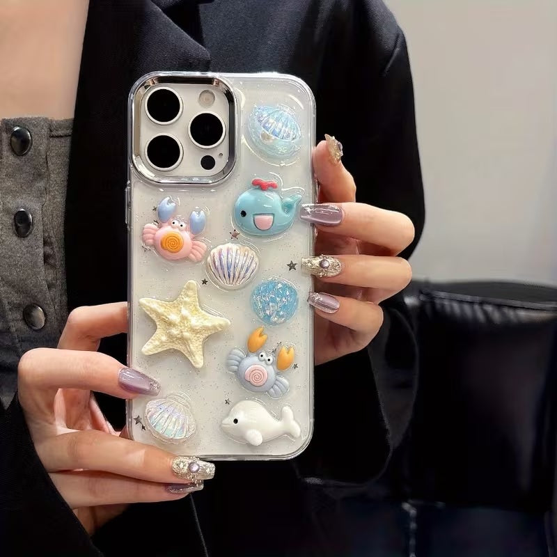 3D Resin Ocean Starfish Aesthetic Cute Pinterest Korean Style Water Marine Life Sea Animal & Seashell Charms Y2K Coastal Girl Mobile Case