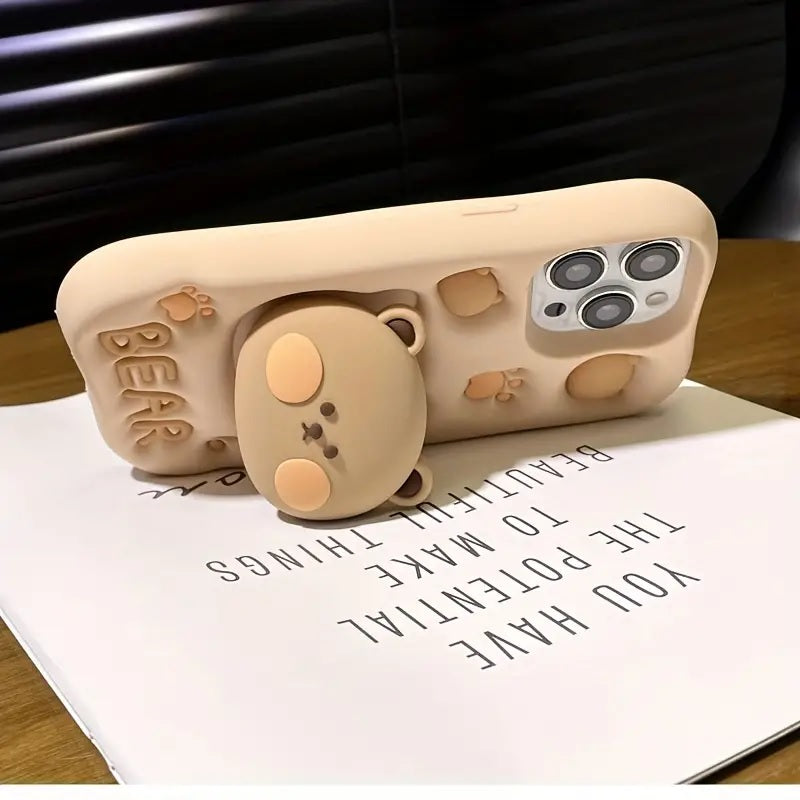 Teddy Bear 3D Cartoon Cute Cotton Bear Love Graphic Animal Back Case with Holder