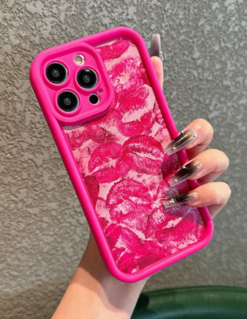 3D Hot Pink Sexy Lips Retro Kiss Back Case Pritned Aesthetic Pattern