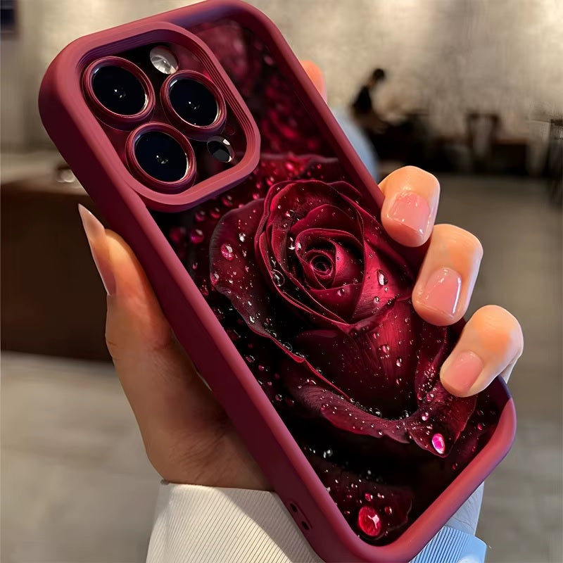 3D Cute Red Rose Water Gorgeous Raindrop Flower Cute Hot Design Aesthetic Print Cover