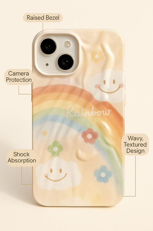 3D Rainbow Wonderful Day Smile Cloud Wrinkle Texture Trendy Retro Cute Happy Vibes VIBGYOR Artistic Cool Design Aesthetic Case