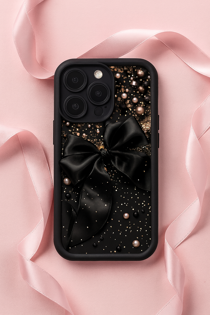 3D Hot Black Bow Glitter Minimalist Pearl Ribbon Cute Design Silicone Aesthetic Print Case