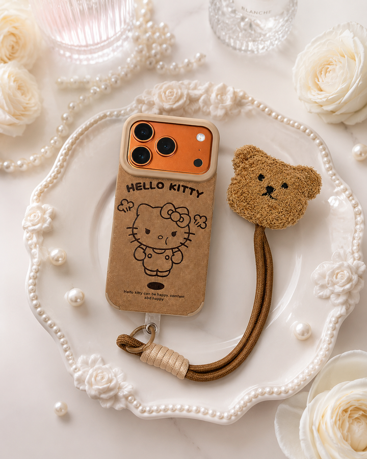 Cartoon Doll Teddy Bear Phone Case Lanyard Kitty Brown With Charm Lanyard Teddy Push Wrist Strap Case
