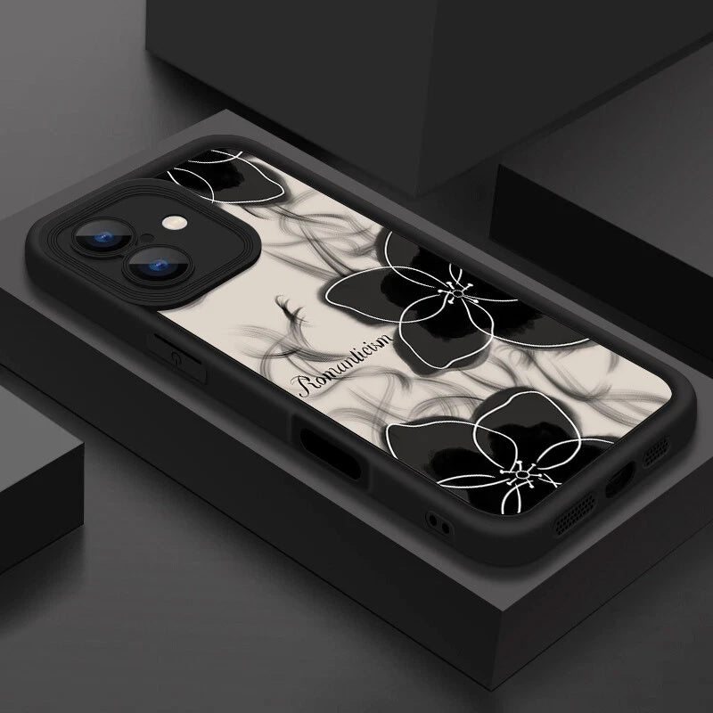 3D Hot Black Floral Back Case Cover Ink Abstract Art Flower Cute Design