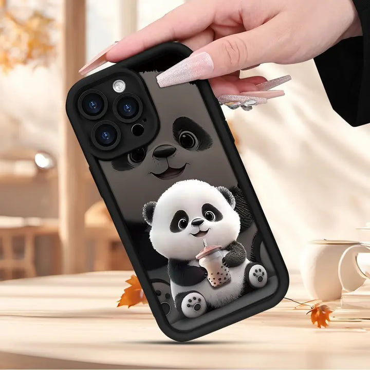 Black Panda Pattern Hot 3D Teddy Bear Boba Tea Cute Design Drinking Coffee Print Cover