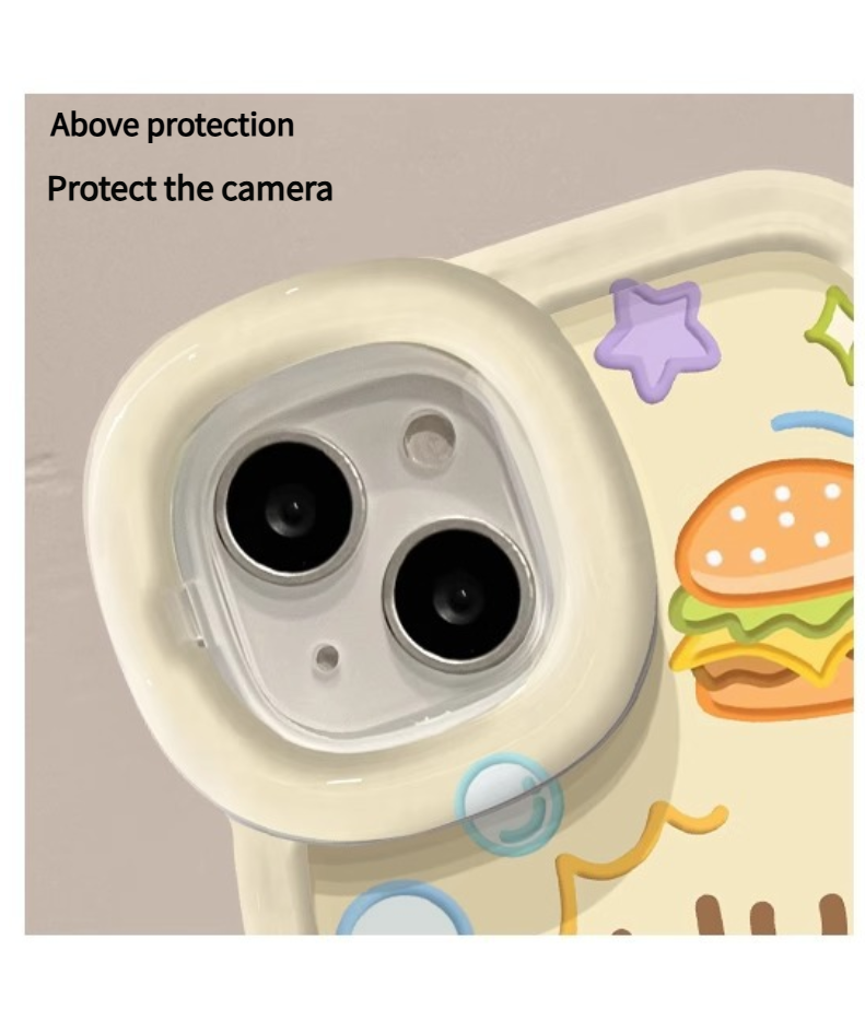 3D Cute Creative Sponge Bob Cartoon Rainbow Hug Floral Decor Wave Curly Invisible Double Phone Stand Case