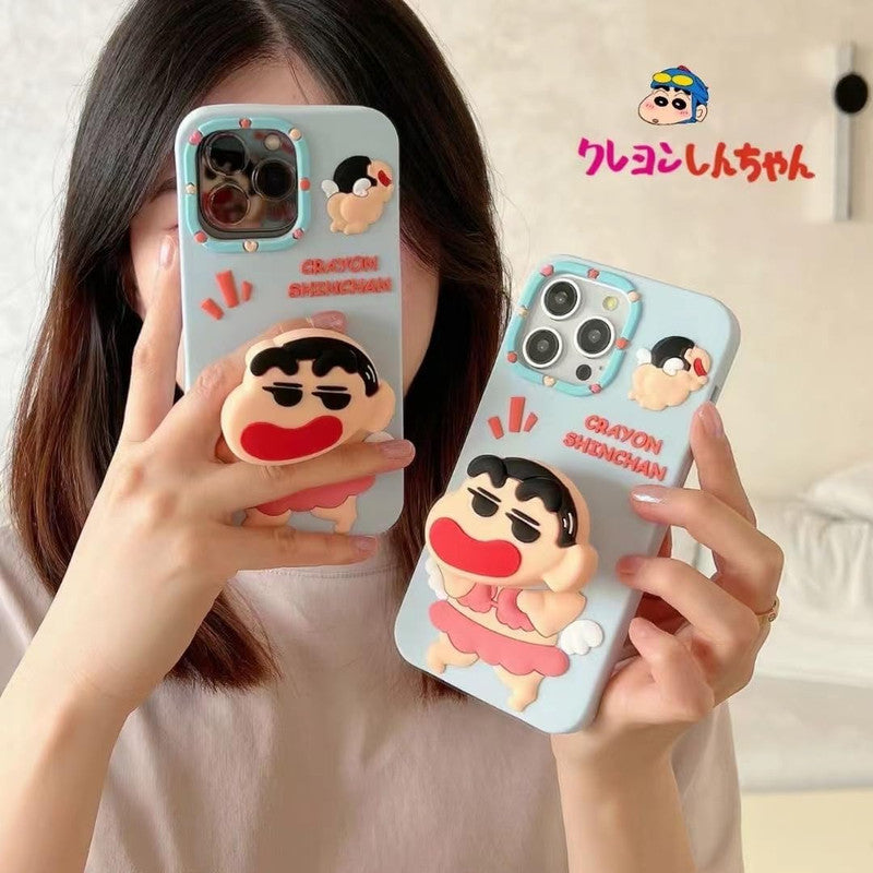 3D Cute Cartoon Crayon Shin-Chan Japanese Anime Cool Pop Phone Holder Kawaii Case