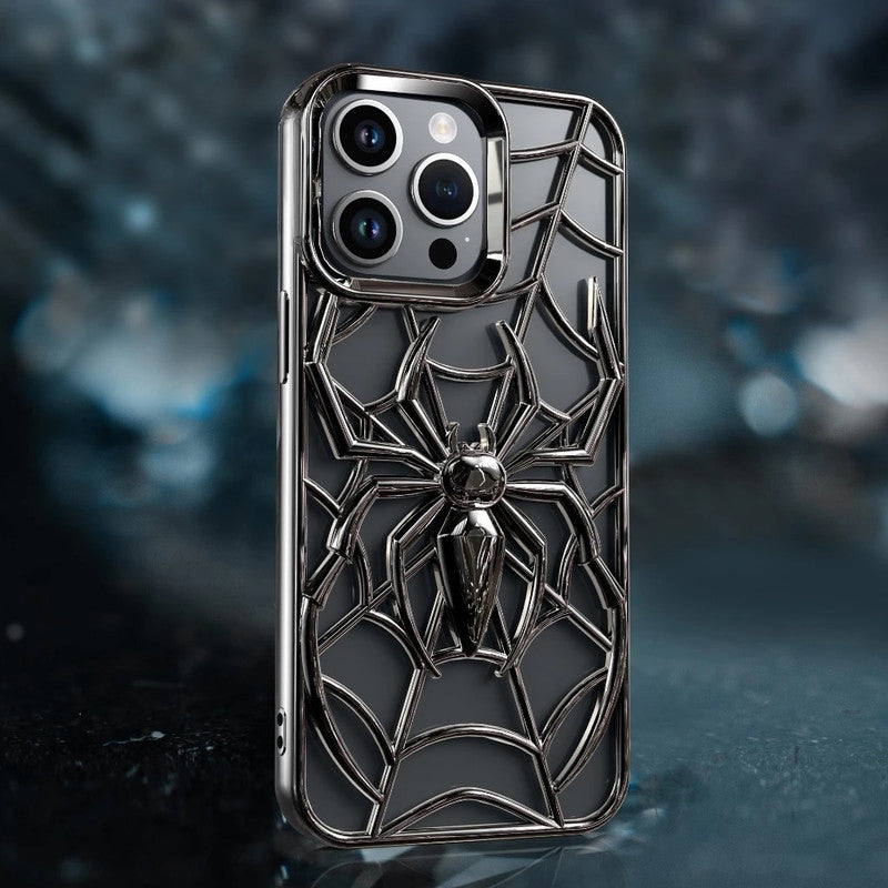 Spiderman Web Silicone 3D Cartoon Clear Phone case,Minimal Hollow Out Electroplated Heat Dissipation Metallic Paint Cover