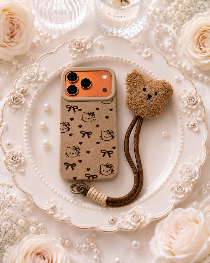 Cartoon Doll Teddy Bear Phone Case with Plush Teddy Lanyard Wrist Strap Cover
