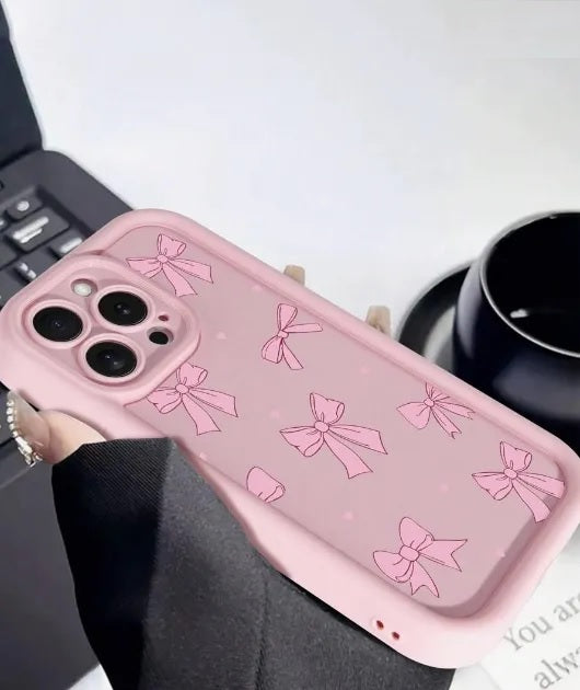 Hot 3D Ribbon Bow Printed Fashionable Aesthetic Back Case -Pink