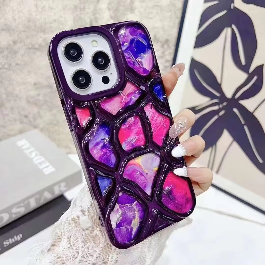 Luxury Stylish 3D Stone Texture Diamond Cut Purple Electroplating cases