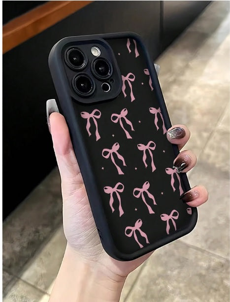Hot 3D Ribbon Bow Printed Fashionable Aesthetic Back Case -Black