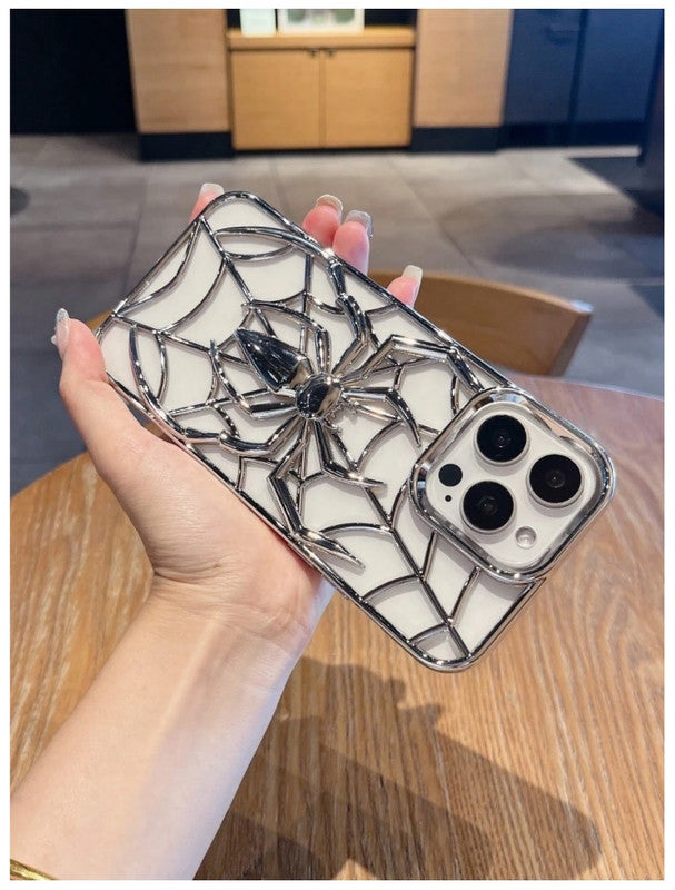 Spiderman Web Silicone 3D Cartoon Clear Phone case,Minimal Hollow Out Electroplated Heat Dissipation Metallic Paint Cover