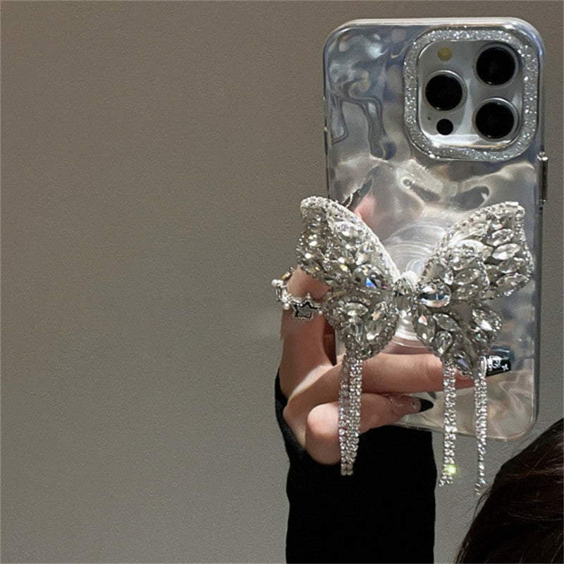 3D Butterfly Tassel Pop Diamond Holder Stand Wrinkle Glitter Bride Holographic Phone Case