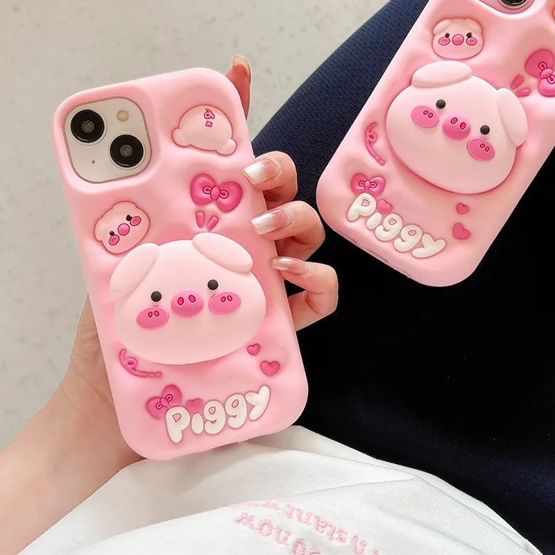 3D Cute Cartoon Pig Folding Pop Phone Holder Aesthetic Case