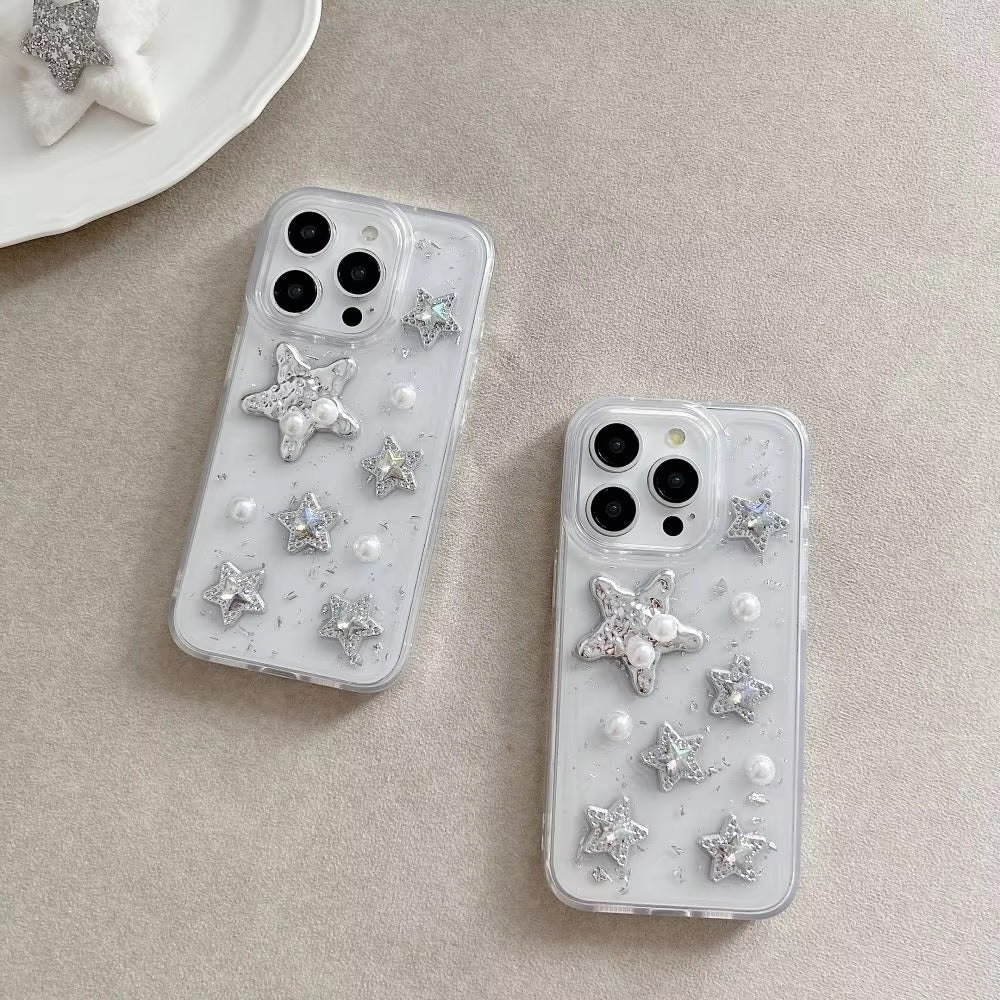 Luxury Translucent Star Fish Pearl Love Resin Phone Case