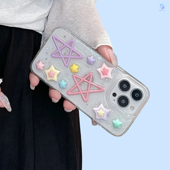 Luxury Translucent Rainbow Star Cute Resin Phone Case
