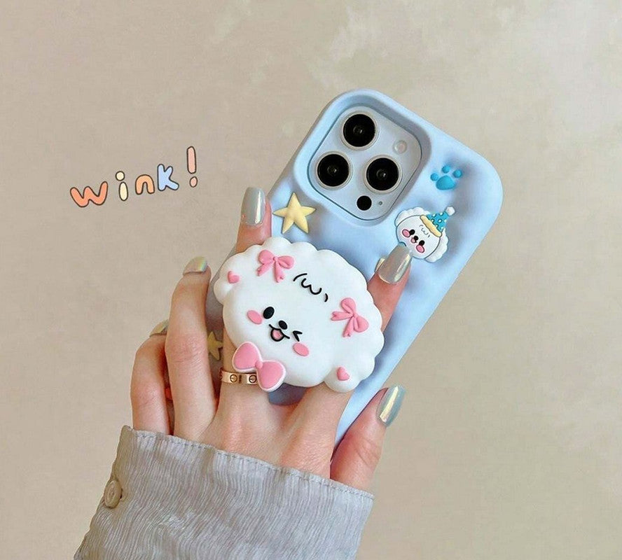 3D Puppy Knot Cartoon Dog Love Pastel Blue Phone Holder Kawaii Case