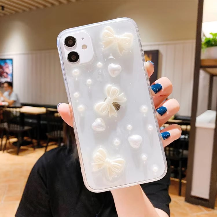 Luxury Translucent Sea Shell Pearl Bow Resin Phone Case