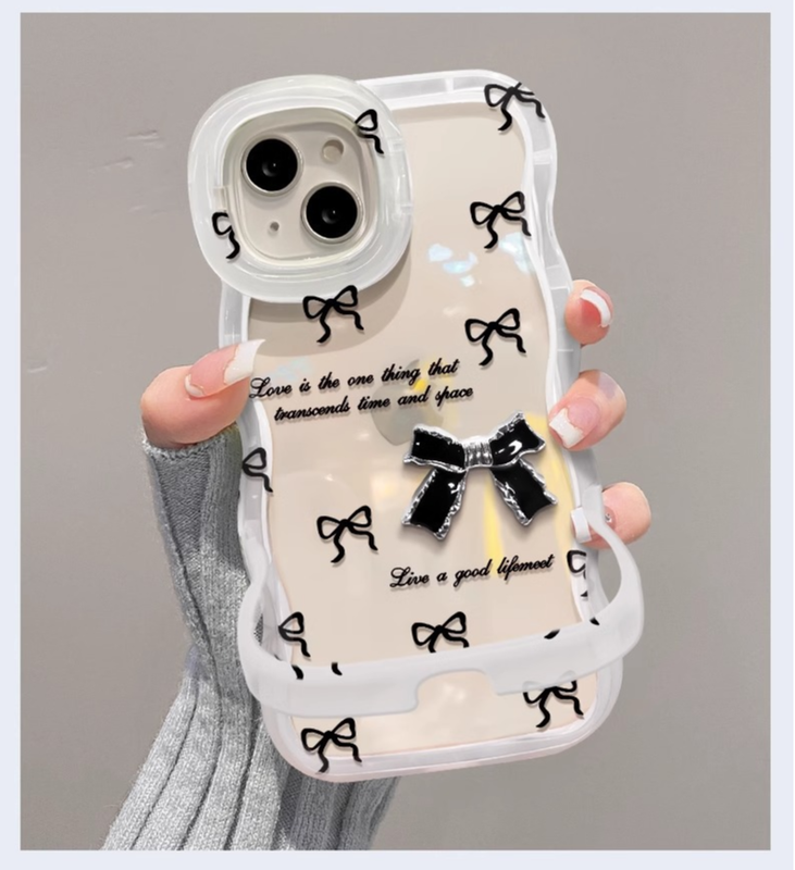 3D Cute Bow-Knot Cartoon 3D Coquette Bow Wave Curly Edge Invisible Double Phone Stand Holder