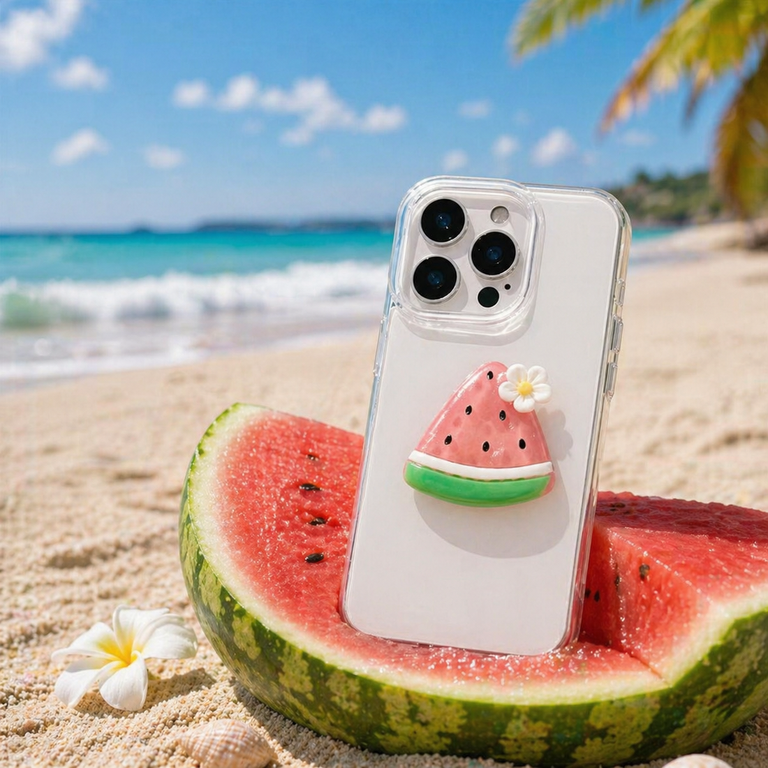 3D Watermelon Clear Aesthetic Clay Art Soft Silicone Flower Accent for Girls & Women (Pastel Mint & Crimson Slices)