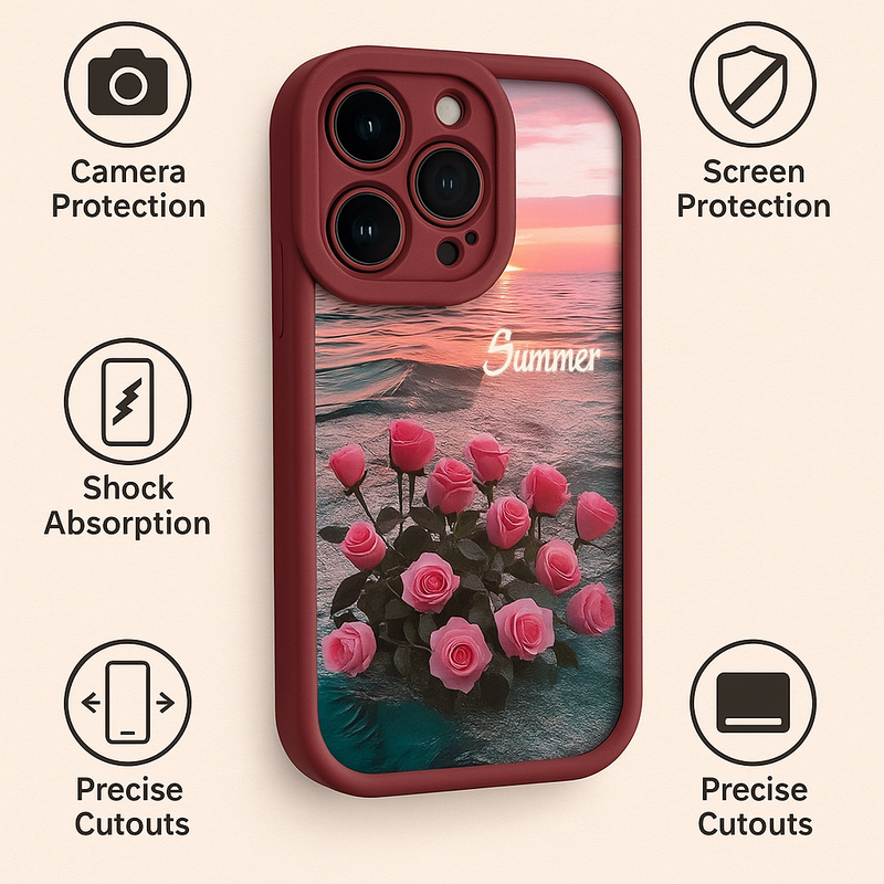 3D Hot Floral Seaside Rose Flower Summer Cute Design Silicone Aesthetic Print Case