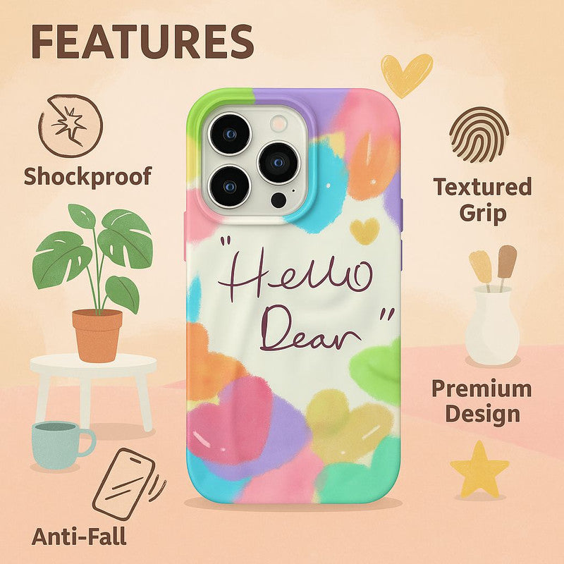 Hello Dear Quote Quirky & Trendy Wrinkle Texture Pattern Retro Cute Colorful Artistic Cool Design Aesthetic Case