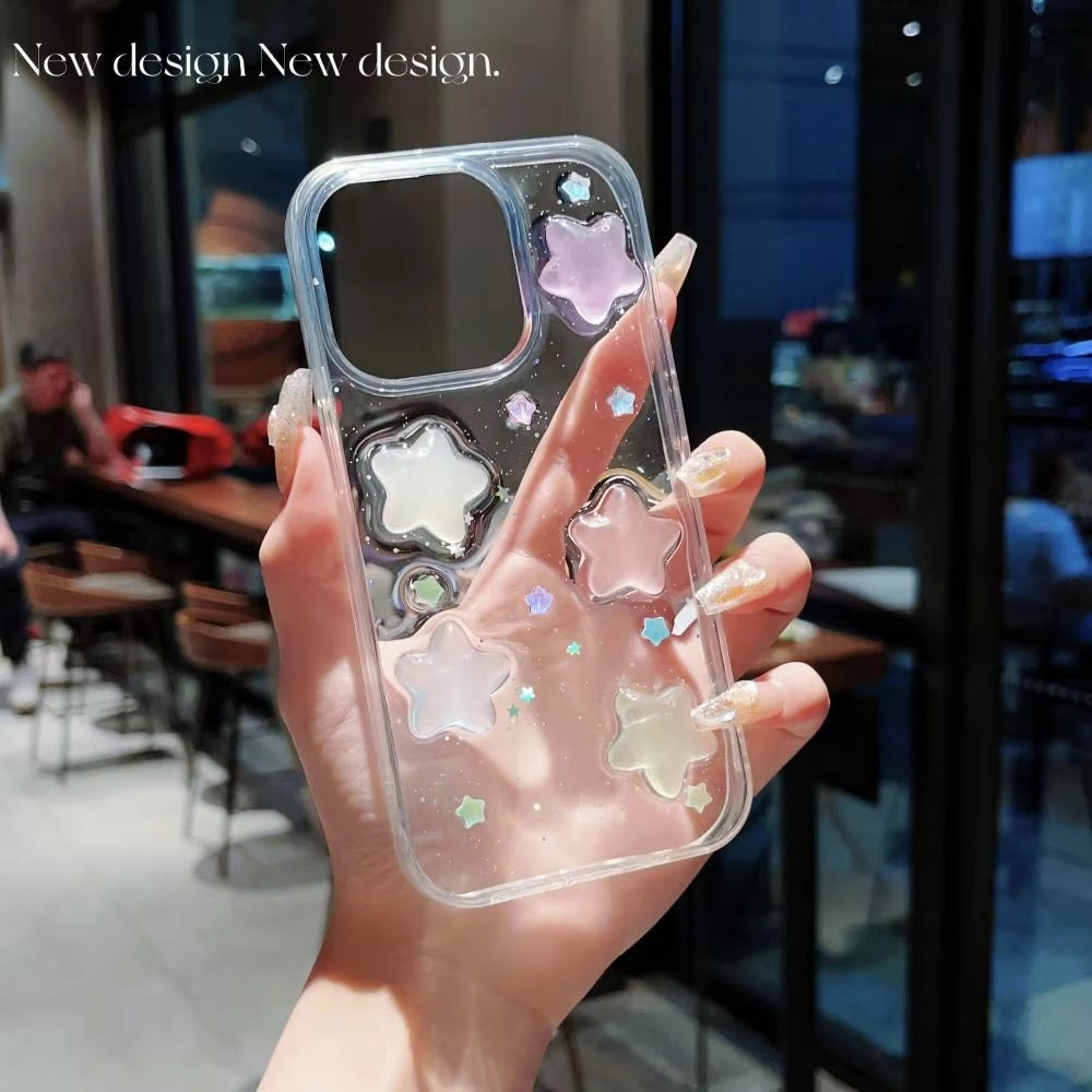 Luxury Translucent Colorful Cute Stars Resin Phone Case