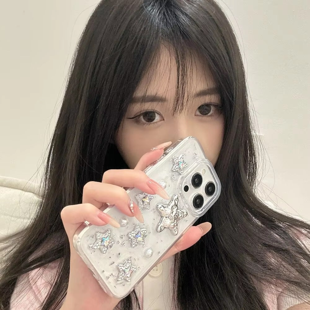 Luxury Translucent Star Fish Pearl Love Resin Phone Case