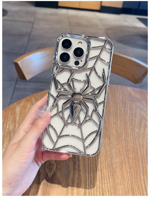Spiderman Web Silicone 3D Cartoon Clear Phone case,Minimal Hollow Out Electroplated Heat Dissipation Metallic Paint Cover