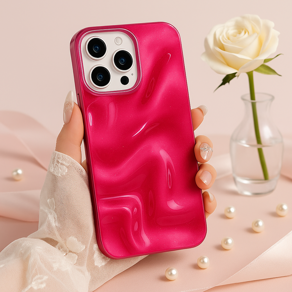 Metallic Pink Swirl Hot 3D Minimalist Faux Wave Wrinkle Cute Design Aesthetic Cover for Girls