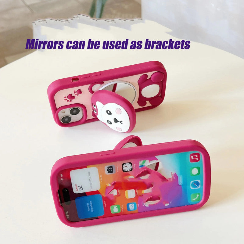 3D Strawberry Teddy Bear Makeup Mirror Cartoon Stand Case