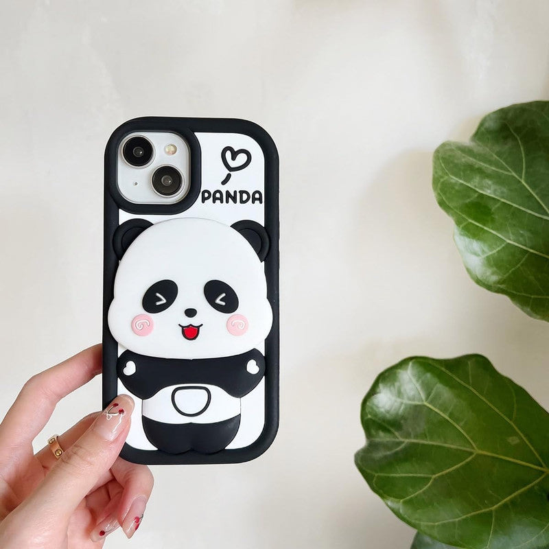 3D Panda Makeup Mirror Cartoon Cute Bear Love with Phone Stand Holder