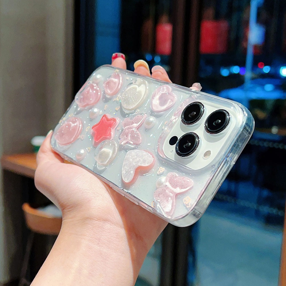 Luxury Translucent Butterfly Love Heart Resin Phone Case