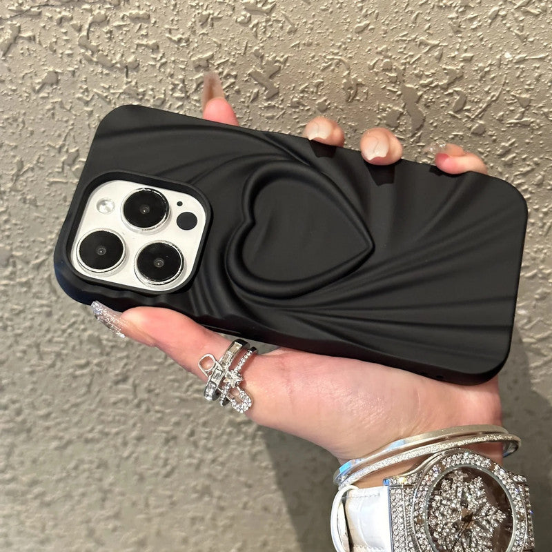 3D Heart Shape Design Embossed Wrinkle Cute Silk Pattern Silicone Fashion Aesthetic Cover