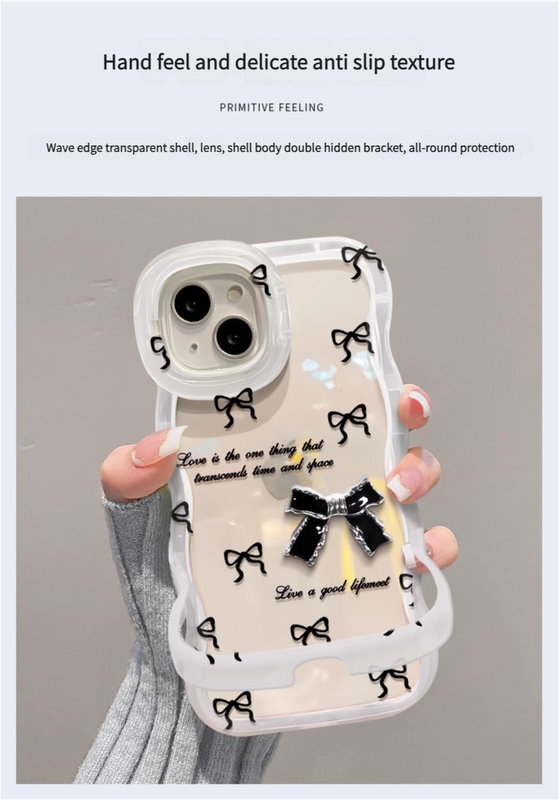 3D Cute Bow-Knot Cartoon 3D Coquette Bow Wave Curly Edge Invisible Double Phone Stand Holder