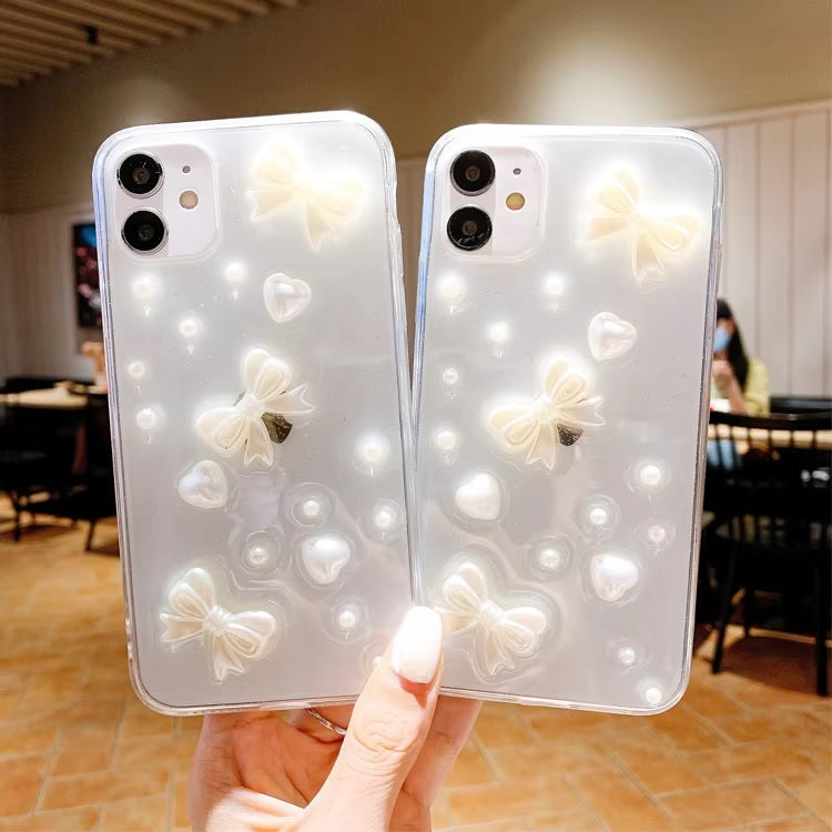Luxury Translucent Sea Shell Pearl Bow Resin Phone Case